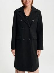 Płaszcz dwurzędowy - czarny. Czarne płaszcze Sinsay, l, bez wzorów, eleganckie, bez kaptura. Za 99.99 zł.