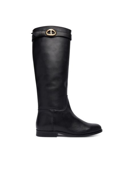 TWINSET Botki 252TCP19C Czarny. Czarne botki Twinset, bez wzorów, ze skóry, bez obcasa, na płaskiej podeszwie, bez zapięcia. Za 1,909.00 zł.