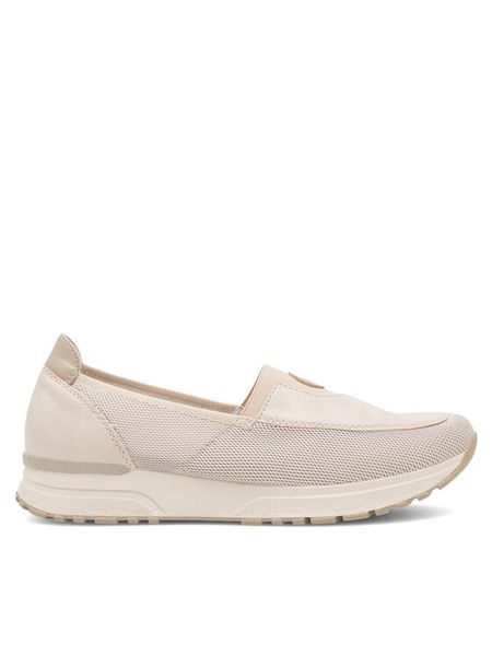 Rieker Półbuty N7457-60 Beżowy. Brązowe półbuty wsuwane Rieker, bez wzorów, z materiału, bez obcasa, na płaskiej podeszwie. Za 269.99 zł.