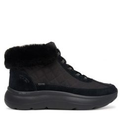 Trzewiki Skechers. Czarne botki Skechers, bez wzorów, bez obcasa, na płaskiej podeszwie, bez zapięcia. Za 359.99 zł.