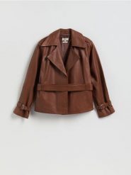 Skórzana kurtka - brązowy. Brązowe kurtki Reserved, l, bez wzorów, ze skóry, bez kaptura. Za 799.99 zł.