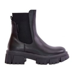 Ocieplane Wsuwane Botki Sztyblety Z Eko Skóry Big Star MM274071 Czarne. Czarne botki bez wzorów, ze skóry, eleganckie, bez obcasa, na platformie, bez zapięcia. Za 335.68 zł.