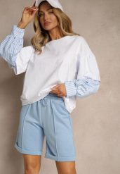 Jasnoniebieskie Casualowe Szorty High Waist z Kieszeniami Wykończone Gumką Shezetta. Niebieskie szorty Renee, bez wzorów, z materiału, klasyczne. Za 24.99 zł.