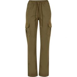 Spodnie Cargo Damskie Twill Z Wysokimi Stanami. Zielone spodnie dresowe Urban Classics, bez wzorów, długie. Za 186.99 zł.
