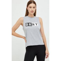 Dkny top DP8T5892 damski kolor szary. Szare topy DKNY, l, bez wzorów, z materiału, bez kołnierzyka, bez ramiączek. W wyprzedaży za 114.99 zł.