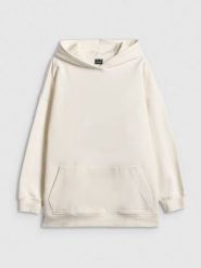 4F Bluza dresowa loose z kapturem damska - beżowa L. Brązowe bluzy 4f, l, bez wzorów, z dresówki, bez ramiączek, z kapturem. Za 189.99 zł.