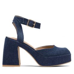 Sandały Jenny Fairy. Niebieskie sandały Jenny Fairy, bez wzorów, bez obcasa, na słupku, bez zapięcia. Za 169.99 zł.