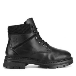 Botki Rieker. Czarne botki Rieker, bez wzorów, bez obcasa, na płaskiej podeszwie, bez zapięcia. Za 335.00 zł.