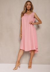 Różowa Basicowa Sukienka o Rozkloszowanym Kroju Mevolira. Czerwone sukienki Renee, na co dzień, l, bez wzorów, eleganckie, bez kołnierzyka, bez ramiączek, midi, rozkloszowane. W wyprzedaży za 47.99 zł.