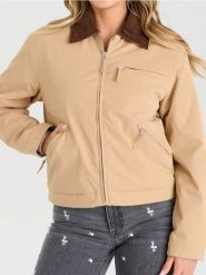 Kurtka bomberka - beżowy. Brązowe kurtki Sinsay, l, bez wzorów, bez kaptura. Za 79.99 zł.