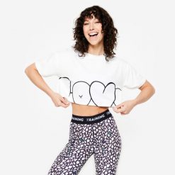 Koszulka fitness damska Domyos crop top loose. Topy sportowe DOMYOS, l, bez wzorów, z bawełny, na fitness i siłownię. W wyprzedaży za 49.99 zł.