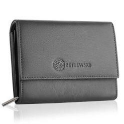 Portfel damski BETLEWSKI BPD-SS-11 SZARY. Szare portfele Betlewski, bez wzorów, ze skóry. Za 139.99 zł.