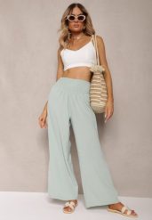 Jasnozielone Spodnie Kuloty High Waist z Gumką w Talii Lipadre. Zielone jeansy Renee, l, bez wzorów, z jeansu, z podwyższonym stanem, krótkie. W wyprzedaży za 43.99 zł.