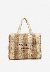 Beżowa Torebka Shopper Plażowa z Napisem Navirael. Brązowe shopper bag Born2be, bez wzorów, bez dodatków. Za 139.99 zł.