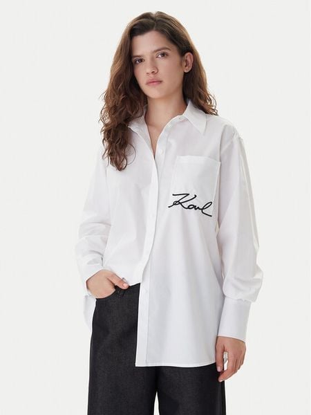 KARL LAGERFELD Koszula B1W11013 Biały Relaxed Fit. Białe koszule KARL LAGERFELD, bez wzorów, z bawełny, bez kołnierzyka, bez ramiączek. Za 849.99 zł.