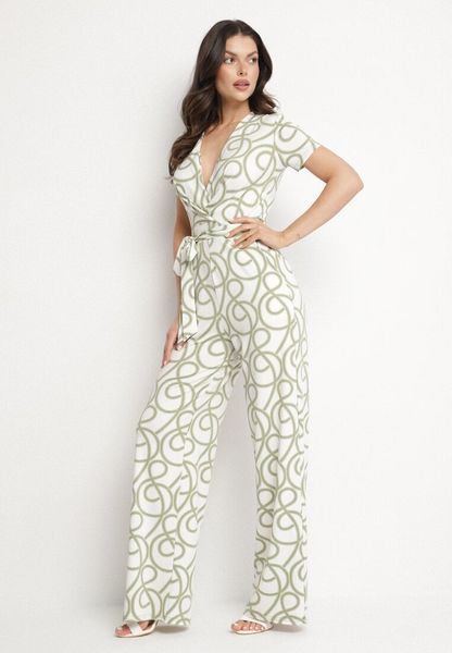 Zielony Kombinezon z Wiskozą o Kopertowym Kroju w Abstrakcyjny Wzór Evivira. Zielone sukienki Born2be, na co dzień, m, bez wzorów, z jeansu, eleganckie, bez kołnierzyka, bez ramiączek, mini, kopertowe. Za 139.99 zł.