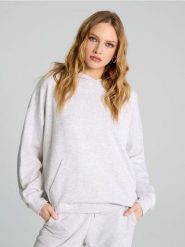 Bluza hoodie z kieszenią - szary. Szare bluzy Sinsay, l, bez wzorów, z dzianiny, bez ramiączek, bez kaptura. Za 25.99 zł.
