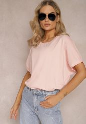 Różowy T-shirt Oversize o Przedłużonym Kroju Echinopa. Czerwone t-shirty Renee, bez wzorów, z bawełny, bez kołnierzyka, bez ramiączek. W wyprzedaży za 23.99 zł.