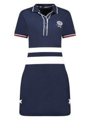Geographical Norway Sukienka polo w kolorze granatowym rozmiar: L. Niebieskie sukienki Geographical Norway, l, bez wzorów, bez kołnierzyka, bez ramiączek, midi. Za 86.78 zł.