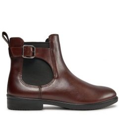 Botki ECCO. Brązowe botki ECCO, bez wzorów, bez obcasa, na płaskiej podeszwie, bez zapięcia. Za 419.99 zł.