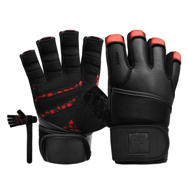 Rękawiczki RDX L4 Finger Weightlifting Leather. Czarne rękawiczki RDX SPORTS, bez wzorów, sportowe. Za 99.99 zł.