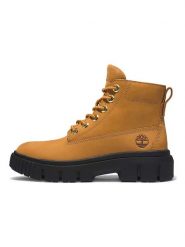 Timberland Skórzane botki "Greyfield" w kolorze karmelowo-czarnym rozmiar: 39. Brązowe botki Timberland, bez wzorów, bez obcasa, bez zapięcia. Za 412.37 zł.
