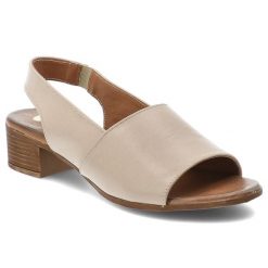 Sandały damskie Armodo, cholewka ze skóry naturalnej licowej z szerokim paskiem z przodu na kwadratowym obcasie, beżowe, 40518. Brązowe sandały Armodo, bez wzorów, ze skóry, bez obcasa, bez zapięcia. Za 339.00 zł.
