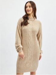 Orsay Sukienka dzianinowa w kolorze beżowym rozmiar: L. Brązowe sukienki Orsay, na co dzień, l, bez wzorów, z dzianiny, bez kołnierzyka, bez ramiączek, midi, proste. Za 91.99 zł.