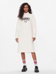Tommy Jeans Sukienka dzianinowa New Varisty DW0DW16462 Biały Relaxed Fit. Białe sukienki Tommy Jeans, xs, bez wzorów, z bawełny, bez kołnierzyka, bez ramiączek. Za 559.99 zł.