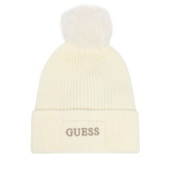 Czapka Guess. Białe czapki zimowe Guess, z aplikacjami. Za 154.99 zł.