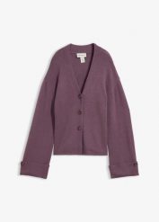 Taliowany kardigan z mieszanki wiskozy. Fioletowe swetry bonprix, bez wzorów, z wiskozy, eleganckie, bez ramiączek. Za 139.99 zł.