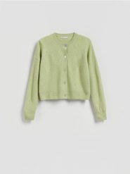 Wełniany kardigan - jasnozielony. Zielone swetry Reserved, l, bez wzorów, z dzianiny, bez ramiączek. Za 179.99 zł.