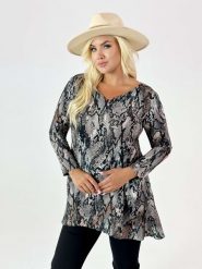 Asymetryczna tunika Ewelina w wężowy print XXL OVERSIZE JESIEŃ. Tuniki Moda Size Plus Iwanek, s, bez wzorów, z elastanu, eleganckie, z asymetrycznym kołnierzem, bez ramiączek. Za 199.90 zł.