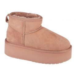 Buty Emu Australia Stinger Micro Flatform W13082-CARO różowe. Czerwone śniegowce bez wzorów, z gumy, bez zapięcia. Za 826.66 zł.