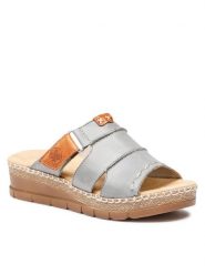 Rieker Klapki V1253-12 Niebieski. Niebieskie klapki Rieker, bez wzorów, ze skóry, bez obcasa, bez zapięcia. Za 129.99 zł.