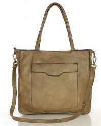 Torba shopper beżowa z kieszeniami skóra naturalna – MARCO MAZZINI. Brązowe shopper bag bez wzorów, ze skóry, vintage, bez dodatków. Za 580.99 zł.