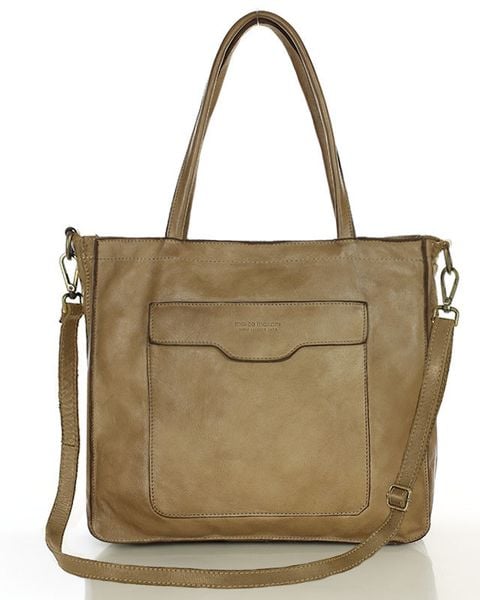 Torba shopper beżowa z kieszeniami skóra naturalna – MARCO MAZZINI. Brązowe shopper bag bez wzorów, ze skóry, vintage, bez dodatków. Za 599.00 zł.