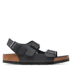 Sandały Birkenstock. Czarne sandały Birkenstock, bez wzorów, bez obcasa, na płaskiej podeszwie, bez zapięcia. Za 499.99 zł.