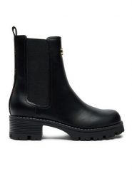 Guess Botki Rinna FLTRNN FAL10 Czarny. Czarne botki Guess, z aplikacjami, ze skóry, bez obcasa, na płaskiej podeszwie, bez zapięcia. Za 339.99 zł.