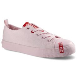 Trampki damskie Big Star, materiałowa sznurowana cholewka na klasycznym płaskim gumowym spodzie, jasnoróżowe, HH274682. Czerwone trampki BIG STAR, z aplikacjami, z gumy, klasyczne, bez zapięcia. Za 77.00 zł.