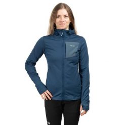Bluza z kapturem damska Rab Superflux Hoody. Niebieskie bluzy RAB, bez wzorów, z kapturem. Za 366.99 zł.