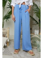 Le Monde du Lin Lniane spodnie w kolorze błękitnym rozmiar: 38/40. Niebieskie spodnie materiałowe Le Monde du Lin, bez wzorów, ze lnu, klasyczne, z standardowym stanem. Za 121.99 zł.