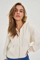 Bluza z kapturem ecru. Bluzy MOODO, l, bez wzorów, z bawełny, bez ramiączek, z kapturem. Za 139.99 zł.