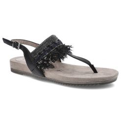 Czarne Sandały Tamaris Damskie Wygodne Obuwie. Czarne sandały Tamaris, z aplikacjami, z materiału, boho, bez obcasa, na płaskiej podeszwie, bez zapięcia. Za 139.00 zł.