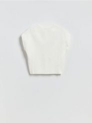 Bluzka ze stójką - złamana biel. Bluzki Reserved, l, bez wzorów, z bawełny, bez kołnierzyka, bez ramiączek. Za 109.99 zł.