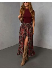 Milan Kiss Spódnica w kolorze czerwonym rozmiar: XL. Czerwone spódnice Milan Kiss, xl, bez wzorów, z wiskozy, maxi. Za 160.45 zł.