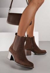 Brązowe Botki na Obcasie Typu Sztyblety Candria. Brązowe botki Born2be, z aplikacjami, z jeansu, eleganckie, bez obcasa, na obcasie, bez zapięcia. Za 129.99 zł.