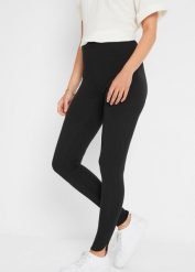 Legginsy z czystej bawełny organicznej. Czarne legginsy bonprix, bez wzorów, z bawełny. Za 59.99 zł.