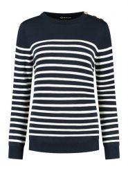 MGO leisure wear Sweter "Vattern" w kolorze granatowo-białym rozmiar: L. Niebieskie swetry MGO leisure wear, l, z aplikacjami, z bawełny, bez ramiączek. Za 206.91 zł.