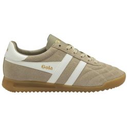 Damskie zamszowe buty sportowe Gola Stadium. Białe buty treningowe Gola, bez wzorów, z gumy, bez zapięcia, do piłki nożnej. Za 489.50 zł.